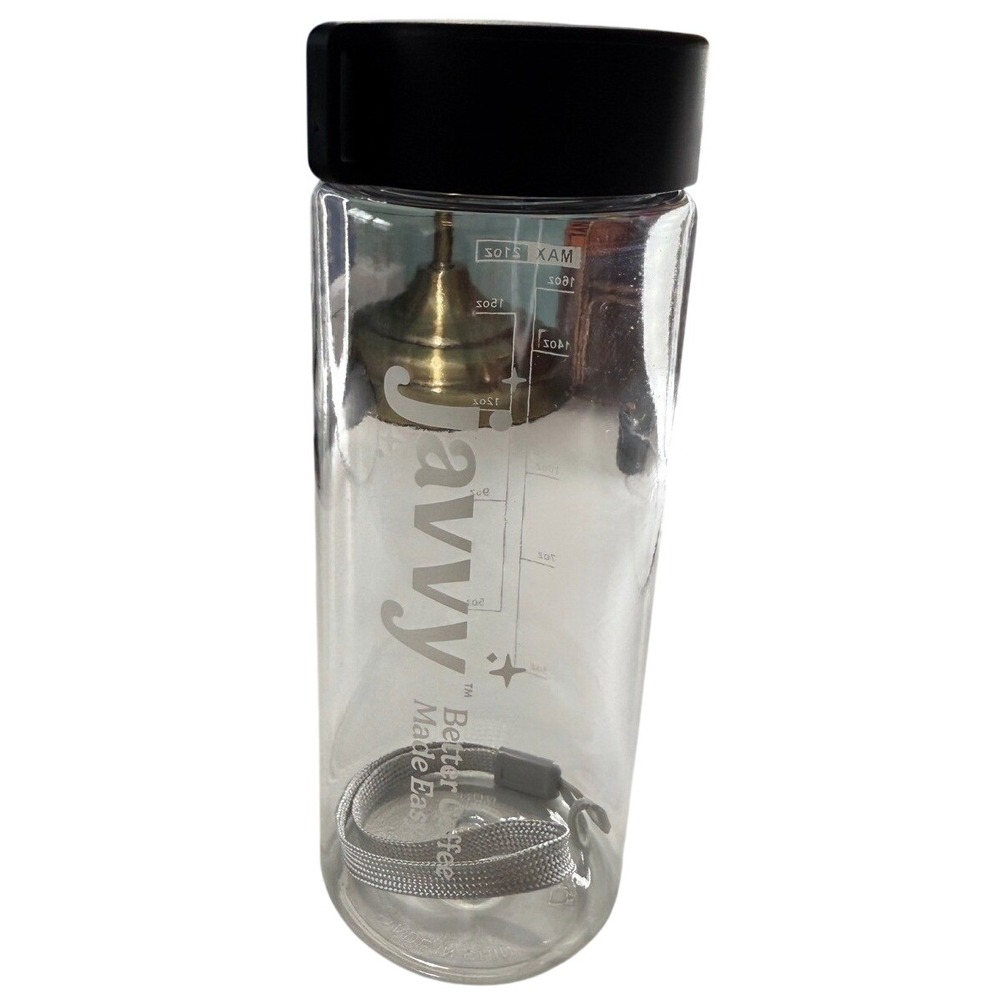 Javy Glass Water Bottle Black Lid Max 16oz Detachable Strap